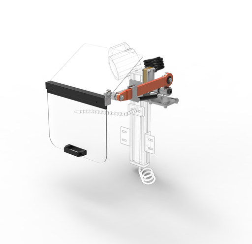 [2NMTOU_PTO14/435] Protection pour tour du chariot - Avec ouverture verticale et cloison supérieure transparente Protection avec ouverture verticale et bouclier L.400mm H.350mm. Avec micro-interrupteur de sécurité